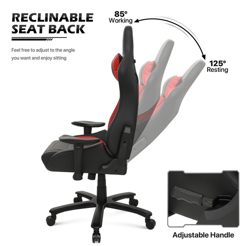 Red Leather[CARBON FIBER FABRIC]Ergonomic Game Racing Chair Swivel Computer Seat - Picture 8 of 14