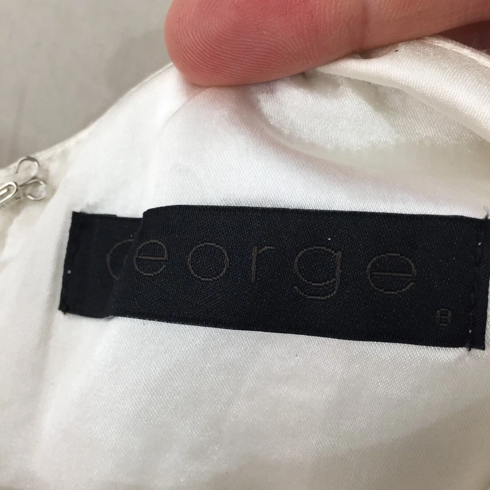 Vestido mujer George talla 8 ajuste acampanado blanco cuentas sin mangas mezcla seda 082412 Foto 4 de 4