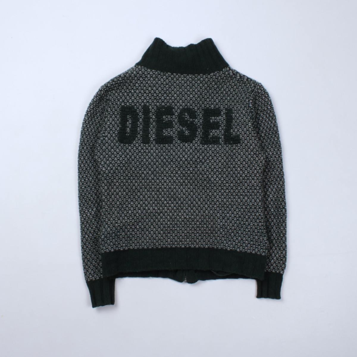 Womens DIESEL Y2K Vintage Cotton Knit Green Full Zip Big Logo