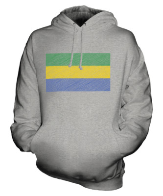 GABON SCRIBBLE FLAG UNISEX HOODIE TOP GIFT GABONESE FOOTBALL