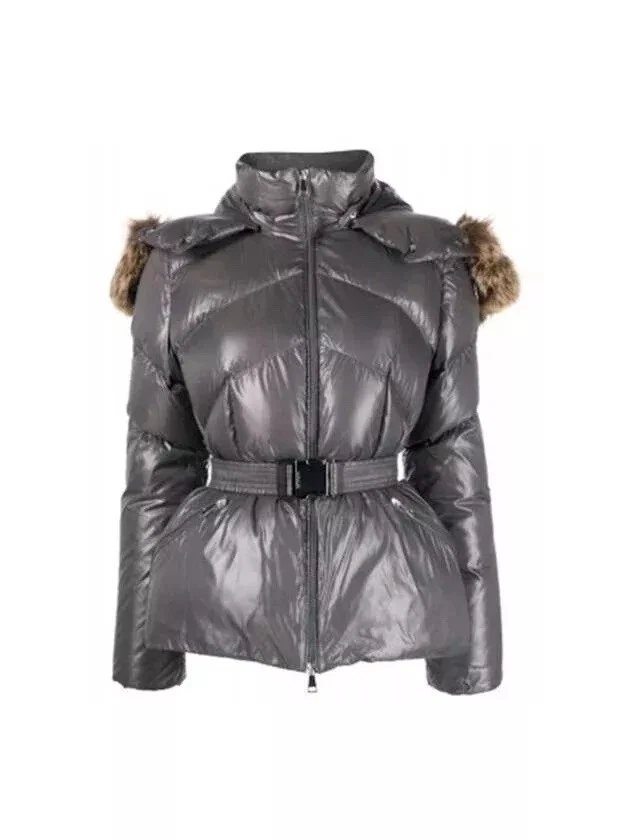 Moncler — Moncler Womens Laitue Patch Fur Hood Short Padded Gray w/ Belt Size 2 - used