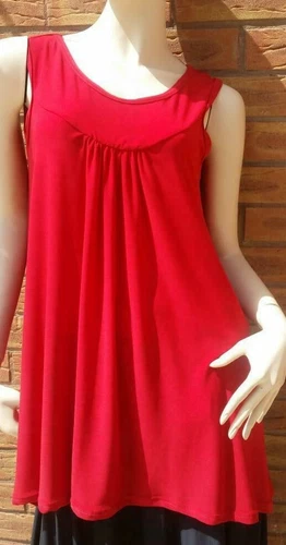 GIRLS LADIES WOMEN'S PLAIN POPPY RED TUNIC DRESS TOP SLEEVELESS ROUND NECK