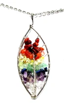 Silver Tone Multicolor Stone Tree Of Life Pendant 22" Necklace - NWOT (#3387)