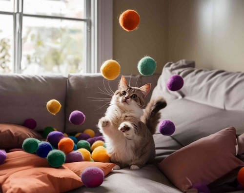 Safe Natural Cat Toy, Cat gifts, Kitten Cat ball, Rainbow Felted Wool felt balls - Picture 5 of 5