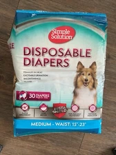 Simple Solution Disposable Dog Diapers 30 Pack Medium 25-50 lbs. New