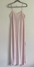 Vintage OLGA Womens Pink V Neck Spaghetti Strap Lettuce Edge Nightgown Sz S USA 