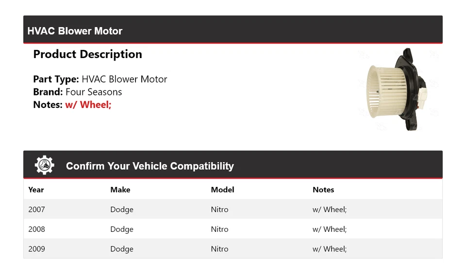 Motor soplador de climatización Dodge Nitro 2007-2009 4 estaciones 2008 Foto 2 de 4