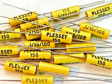 10 X -.1uF  100V axial PLESSEY 150 TYPE- POLYESTER /AUDIO film CAPACITOR  173M