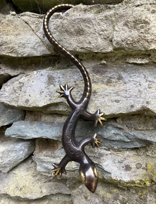 20 cm Gecko Lagarto Lagarto Bronce Metal Figura Estatua Escalador de Pared