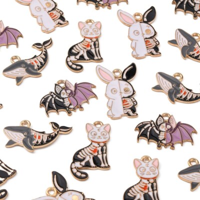 20x Halloween Skeleton Rabbit Bat Dolphins Cat Charm Pendants for Jewelry Making