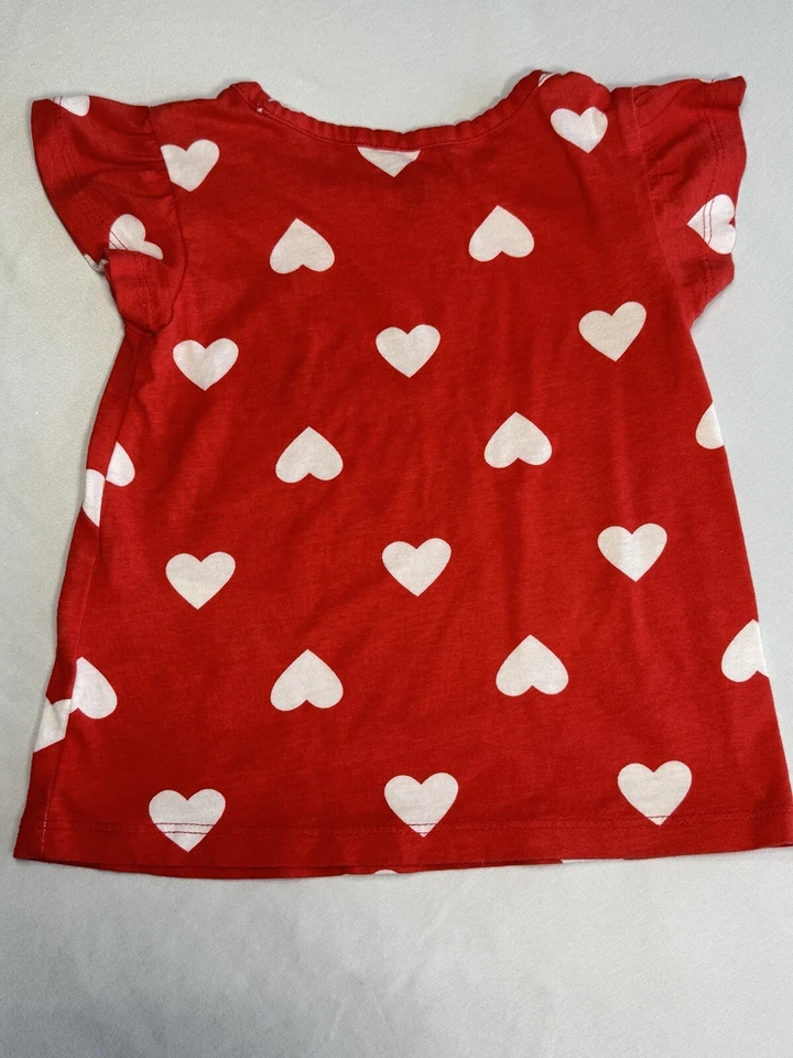 Niñas Corazón Camisa San Valentín Manga Corta Rojo Blanco Camiseta Top Camiseta Talla 2T Foto 3 de 4