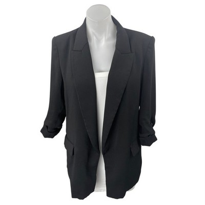 Zara Black Ruched Half Sleeve Open Front Tuxedo Suit Blazer Coat