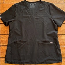 Figs Women's Technical Collection Casma Three-Pocket Scrub Top Size XL Black