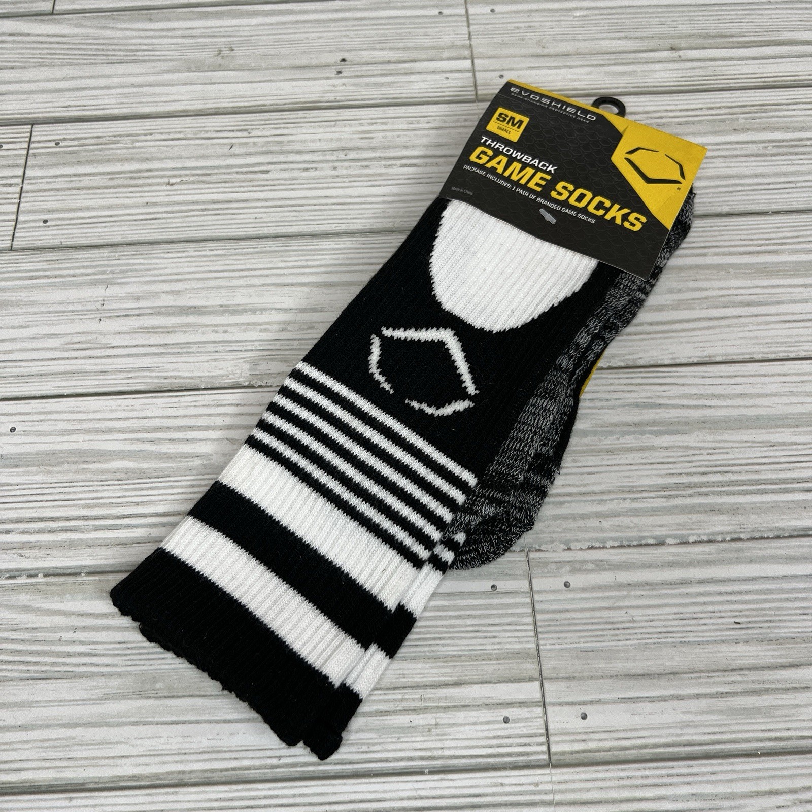 NEW EvoShield Throwback Game Socks Great For Baseball Softball Black White Small