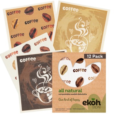 EKOH Swedish Dishcloths - 12 Pack of Coffee Cloths - Dish Sponge Cloths for W...