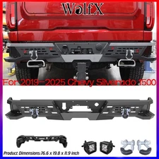 Powder-Coated Steel Rear Bumper For 2019-2025 Chevy Silverado 1500 Black Bumper