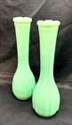 Vintage CLG CO Mint Green Ribbed Cased Milk Glass Bud Vase Set 2 Carr-Lowrey 8.5