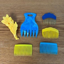 Vintage 80s 90s Hair Accessory Lot 6pc Floral Clip Blue Yellow