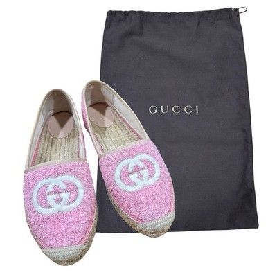 Gucci Monogram Espadrilles Terry Cotton Pink 41/US11 Loafers Preppy Coastal EUC