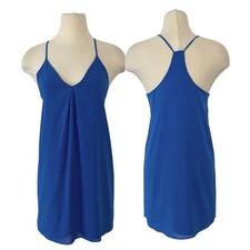 Alice + Olivia Firerra Silk Slip Mini Shift Dress Racerback Back in Blue XS