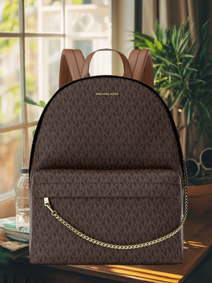 Michael Kors Slater Women Large MK Logo Zip Chain Pocket Backpack
