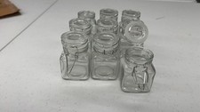 Set of 9 Mini 3 oz Square Glass Jars w/ Wire Bail Locking Lids Favor Storage