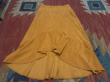Anthropologie Maeve Size 10 Cosima flounced Midi Skirt NICE faux Suede Gold