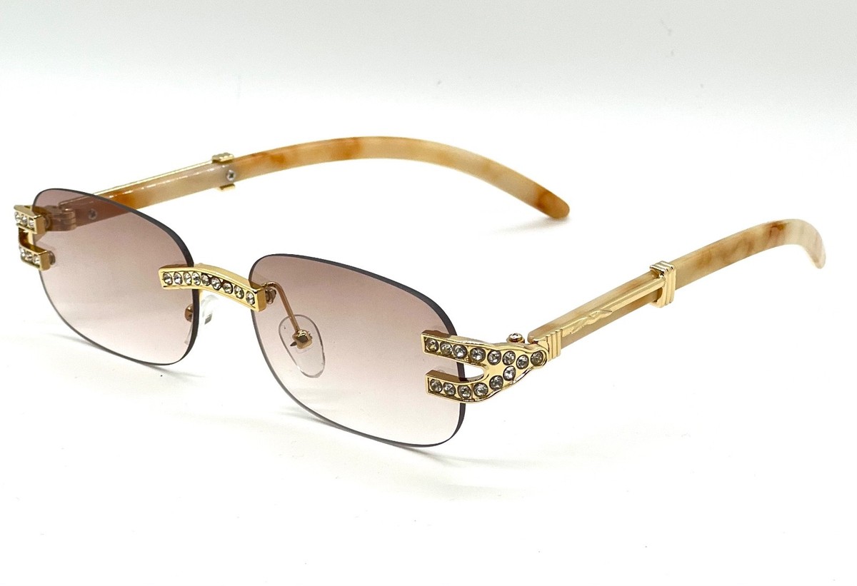 Green Lens Sunglasses Luxury Diamond Square Frameless Hip  display picture 1