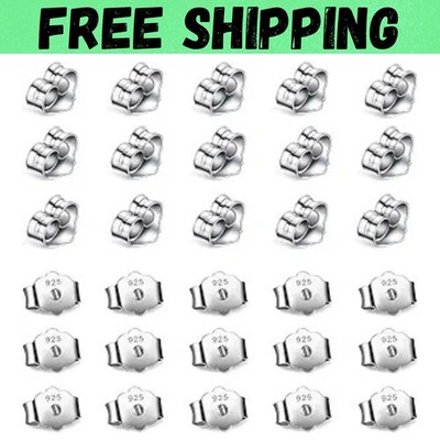 30Pcs/15 Pairs 925 Sterling Silver Earring Backs Replacement Secure Ear Locking