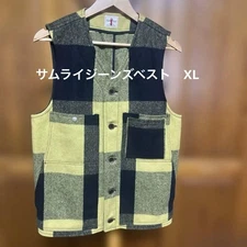Samurai Jeans Check Vest XL American Casual Thick Fabric Used JAPAN