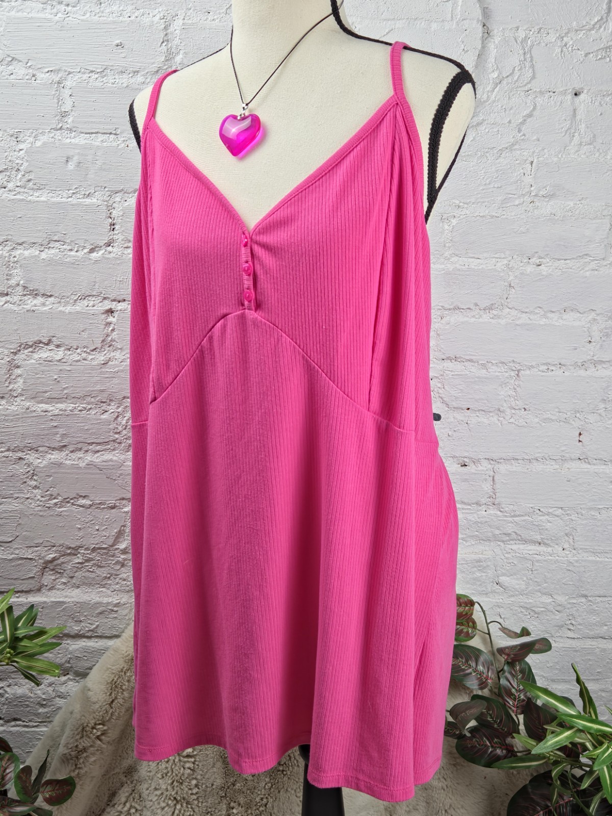 Torrid Super Soft Rib Knit Tank Top Pink Solid 5X Adjustable Strap NWOT Comfy