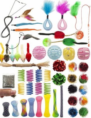 Cat Toys 50 Pcs for Indoor Cats,Interactive Door Hanging Mice Feather Toy Cat...