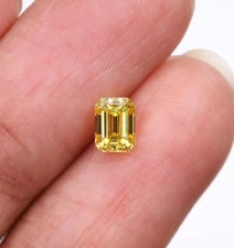 Natural Yellow Color 2CT Emerald Cut Lab Grown Loose Moissanite VVS1 Certified
