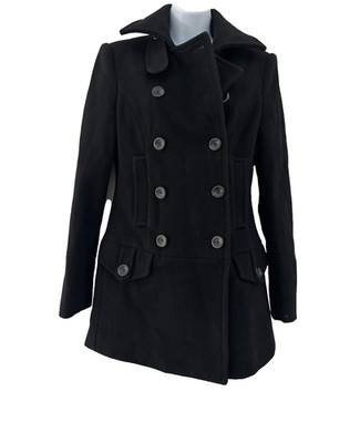 Alpha Industries Coat Olivia Peacoat XS Black Wool Blend Lined Double Breasted