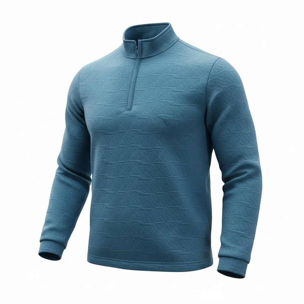 Adidas Mens Quarter Zip Pullover Textured Geometric Print Blue XL Golf Athletic