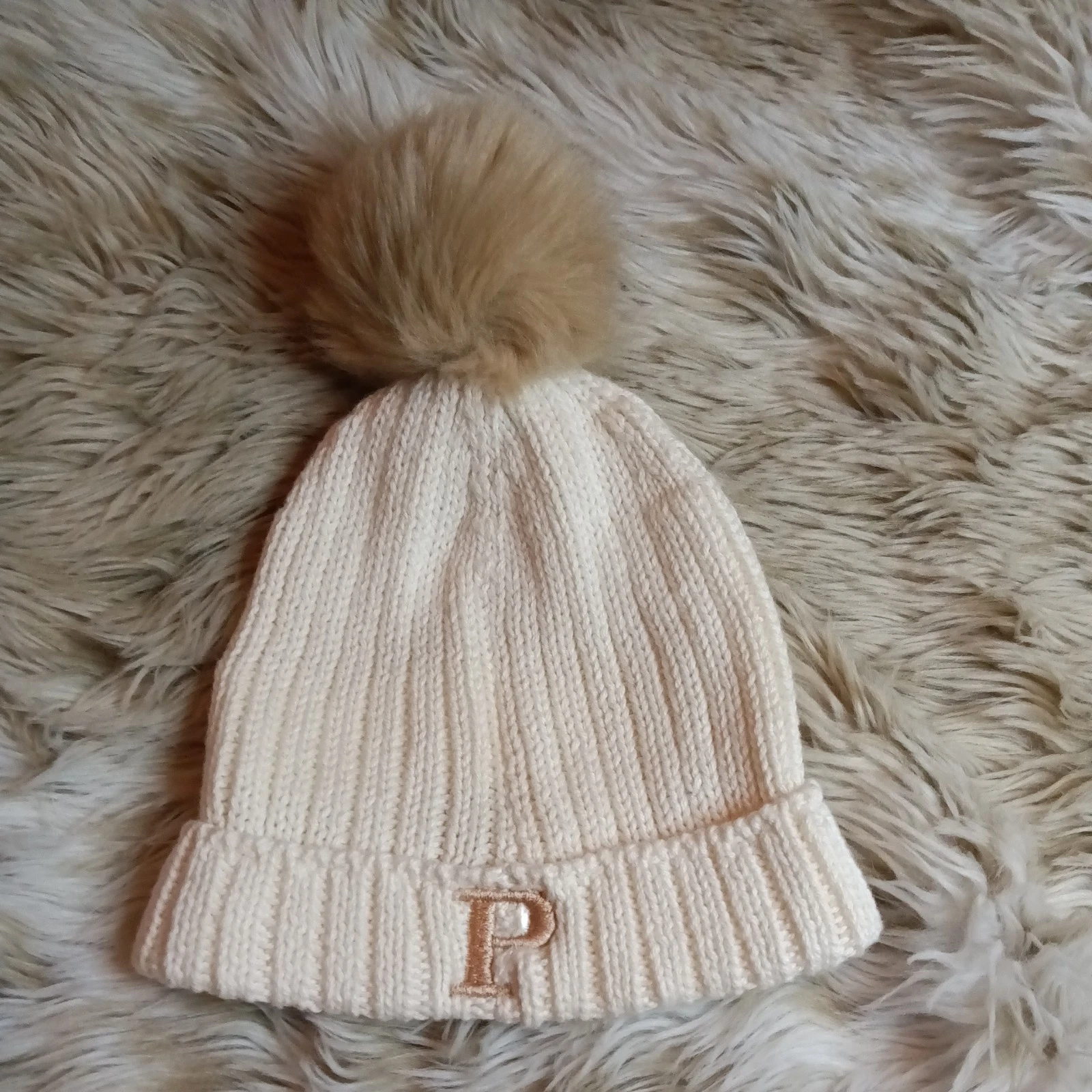 Mark and Graham P mono Ivory Cotton Cashmere Baby Hat 2020 stock 20