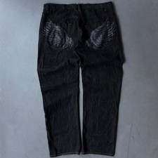 Karl Kani Gold Vintage Y2K Black Baggy Jeans Wings Graphic Wide Leg Pants 38x34