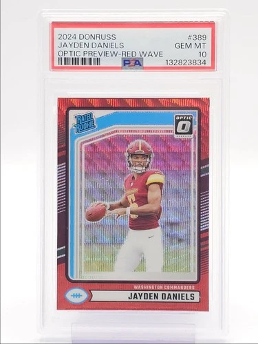 JAYDEN DANIELS 2024 DONRUSS OPTIC PREVIEW RATED ROOKIE RED WAVE PSA 10 Q5690
