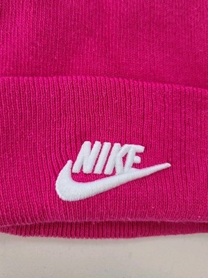 NWT Nike: One Size Pink With White Swoosh Workout Beanie NEW Nike Cuffed Beanie Hat Hot Pink Fuchsia Knit Hat Adult  main image 2