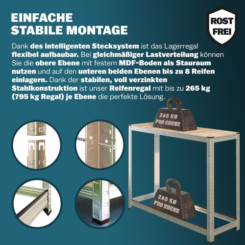 MONZANA® Reifenregal Reifenständer 795kg Schwerlastregal 180x120x40cm Werkstatt - Bild 3 von 6