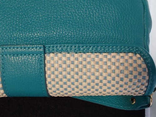 Italy Divina Firenze Leather Crossbody Turquoise Cream 5.5"H2.75"D Handbag Purse - Picture 12 of 19