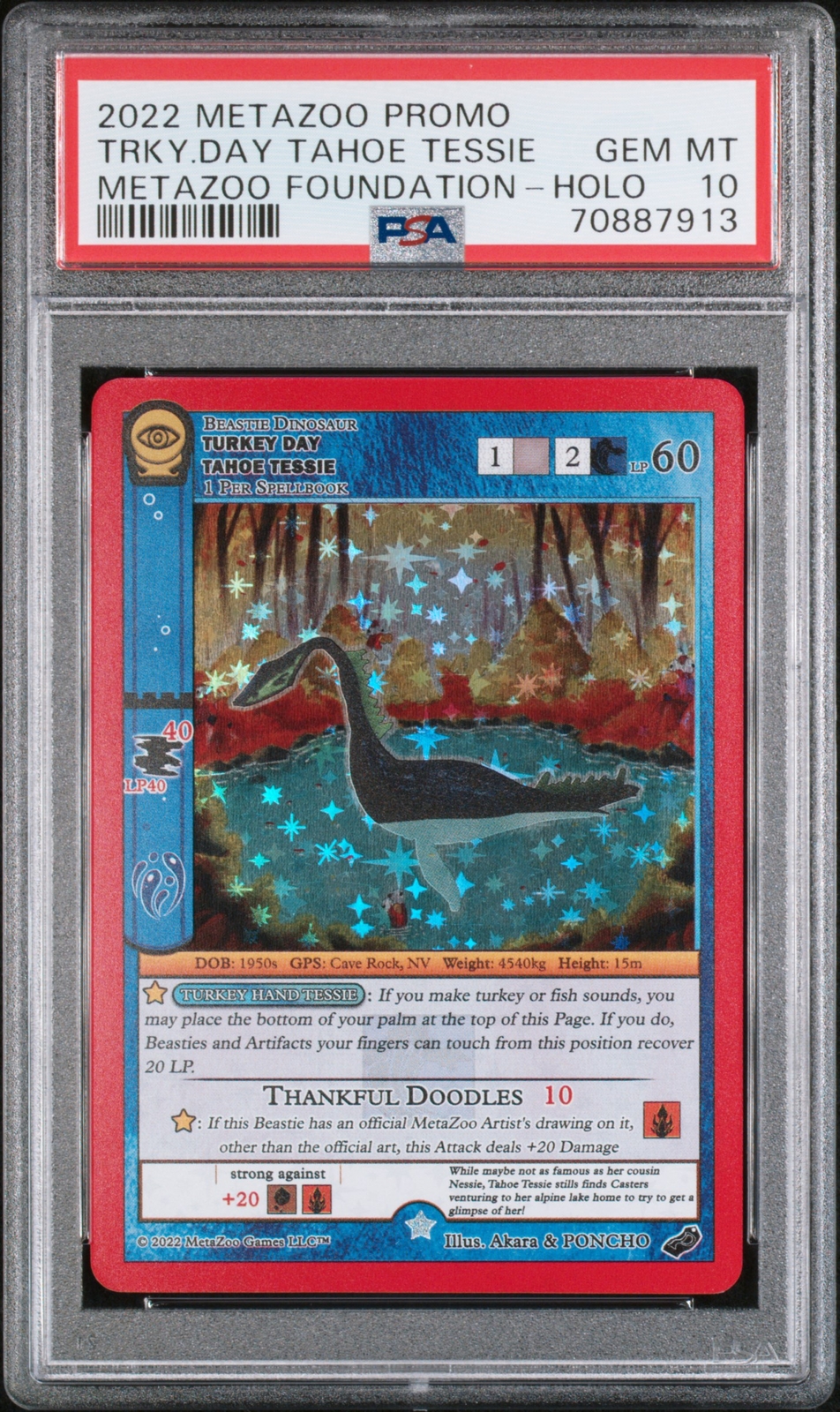 2022 METAZOO PROMO METAZOO FOUNDATION TURKEY DAY TAHOE TESSIE-HOLO PSA 10