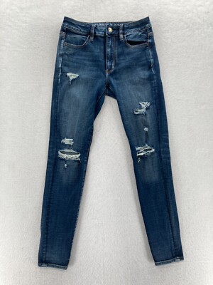 American Eagle Jegging Women's 6 Dark Blue Stretch Denim High Rise Distressed
