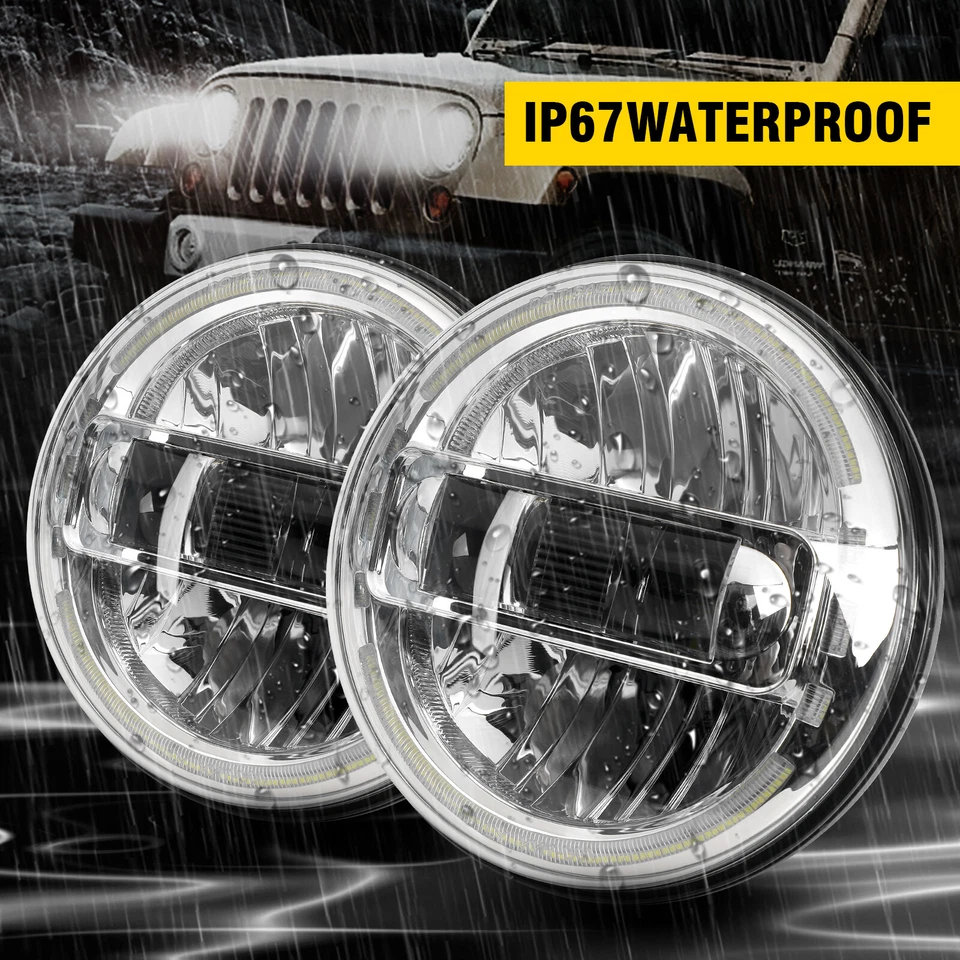 Faróis de LED redondos aprovados pelo DOT 7" polegadas halo DRL para Jeep Wrangler JK TJ CJ LJ - Imagem 4 de 4