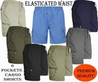 Mens Shorts Cargo Combat Plain Elasticated Lightweight Multi Pocket Cotton M-6XL