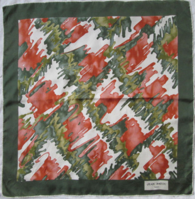 Foulard Carré Vintage JEAN PATOU En Soie Verte - 76x77 Cm