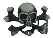 Skull Belt Buckles Vintage Antiqued Gray Metal Skeleton Crossbones Pirate Men