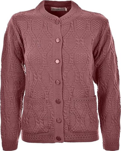 Miss Trendy Womens Ladies Knitted Crew Neck Pocket Front Button Up Aran Cardigan - Picture 9 of 13