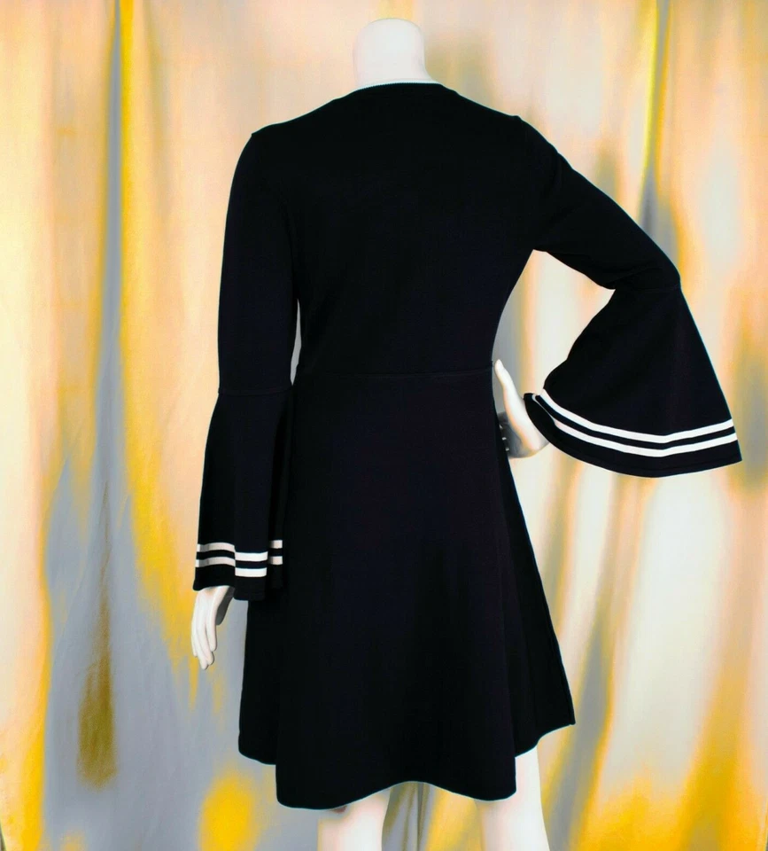 Eliza J neu schwarz & weiß Trim Viskose Mischung Damen U-Ausschnitt ausgestelltes Kleid Größe M - Bild 3 von 4