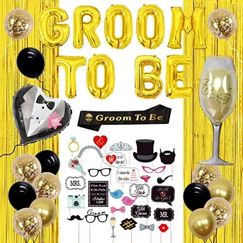 Bachelor Party Decorations for Men, Groom To Be Sash Balloons, Black and Gold...